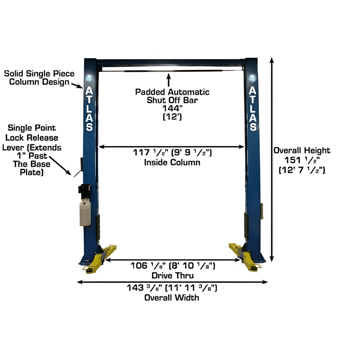 Atlas OHX10000X 10,000 lb Extra Tall 2-Post Lift