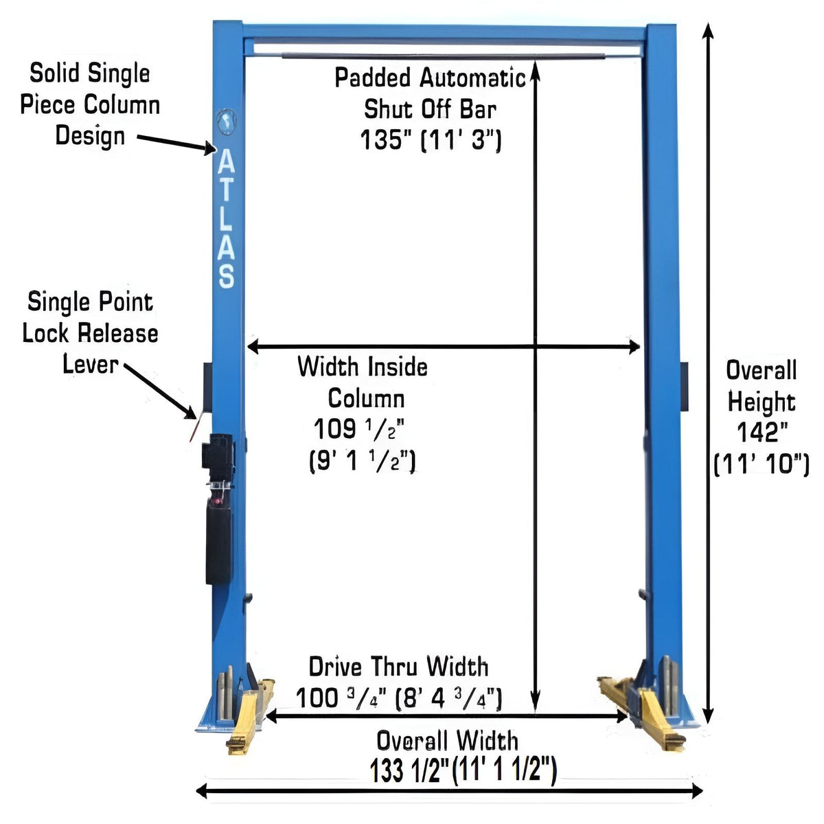 Atlas 9OHSC 9,000 lb 2 Post Lift