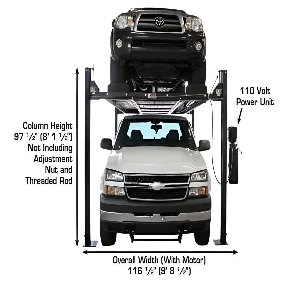 Atlas Garage Pro 8000EXT L 8,000lb 4 Post Vehicle Storage Lift - Extra Tall & Long