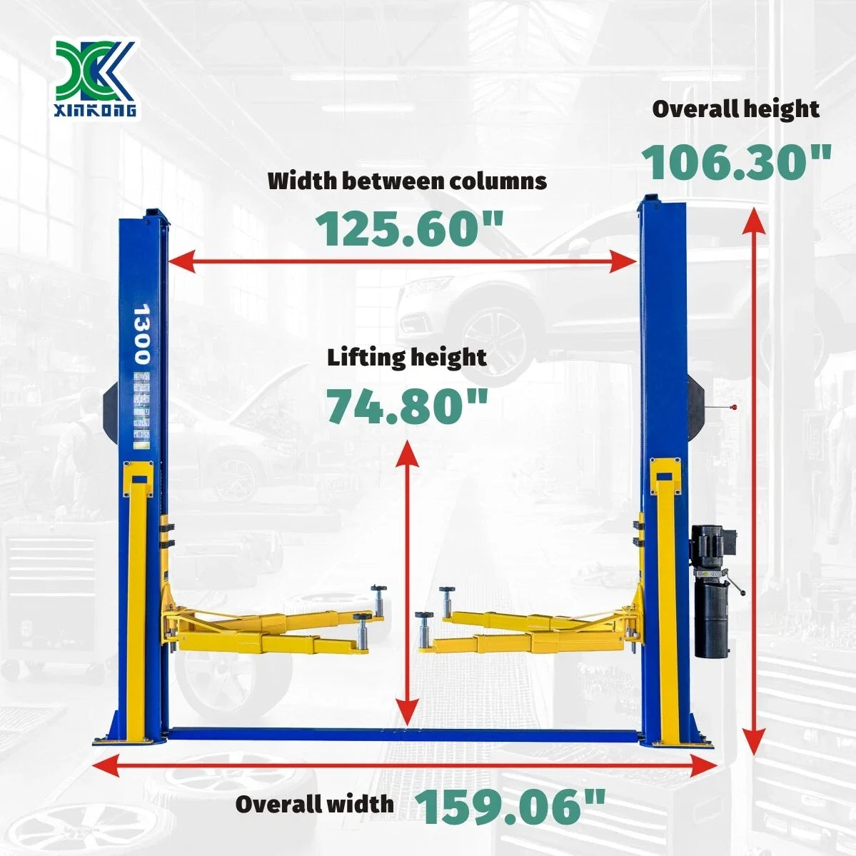XK 1300 Two Post Auto Car Lift Heavy Duty 13,000lb Capacity Floor Plate 220V