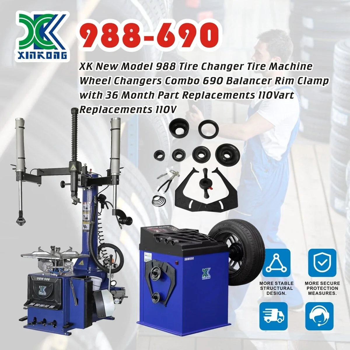 XK 988 690 Tire Changer Wheel balancer Machine Combo Rim Clamp 24" Repair Tool