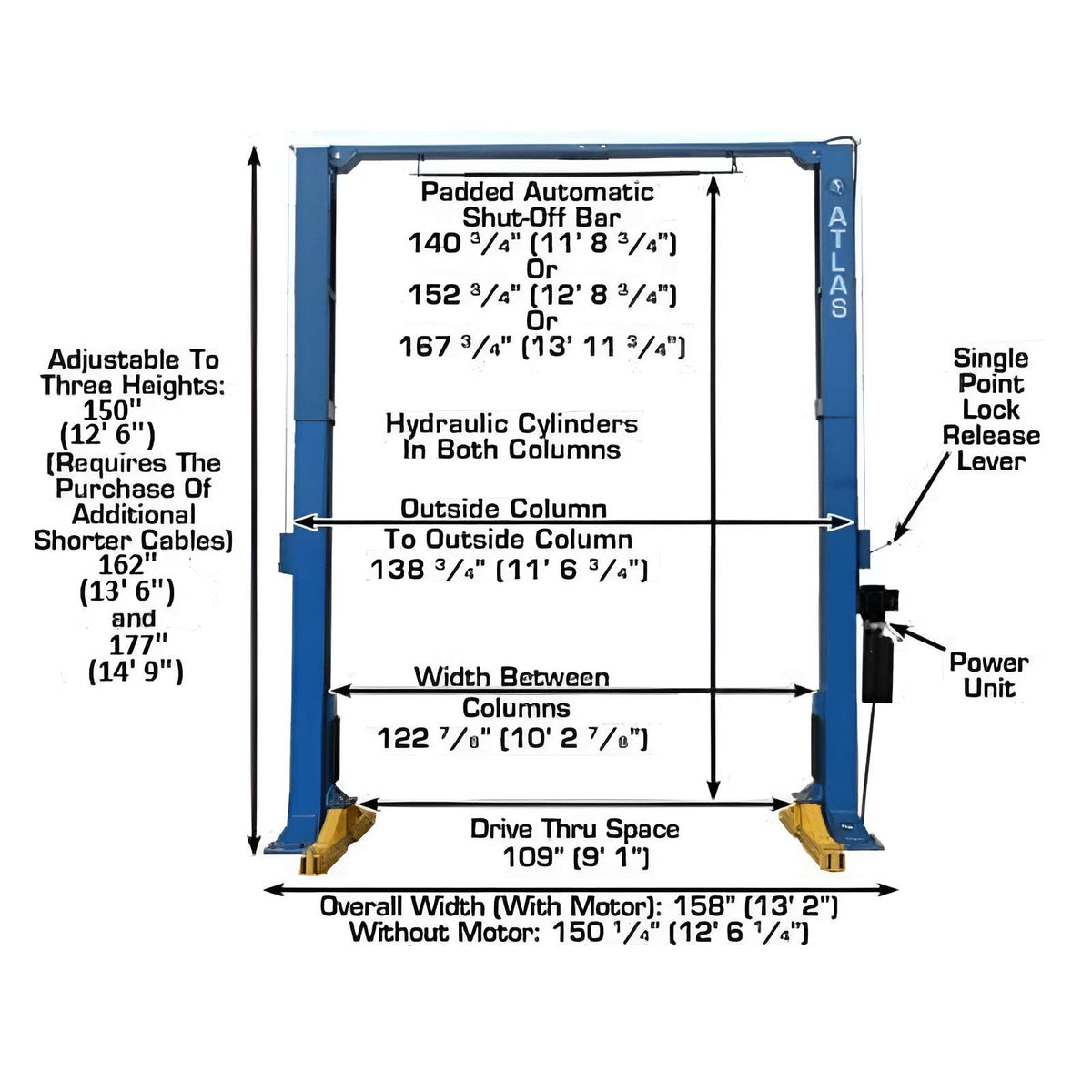 Atlas PV15PX 15,000lb Overhead 2 Post Lift