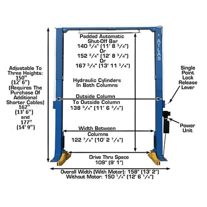 Atlas PV15PX 15,000lb Overhead 2 Post Lift