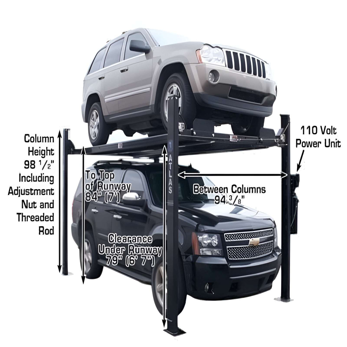 Atlas Garage Pro 8000 EXT, 8,000 lb 4 Post Vehicle Storage Lift- Extra Tall