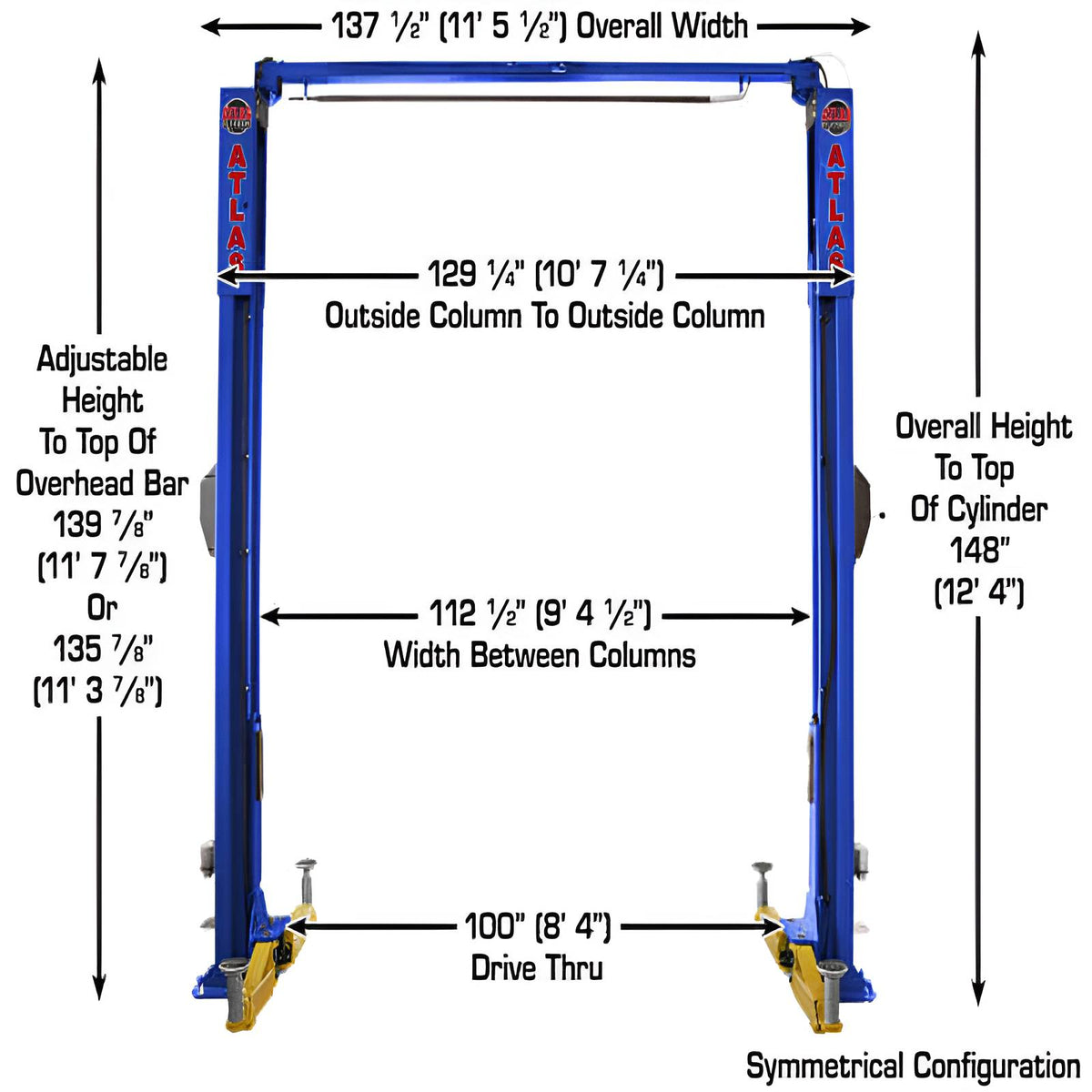 Atlas PVL10, 10,000 lb 2 Post Lift - ALI Certified