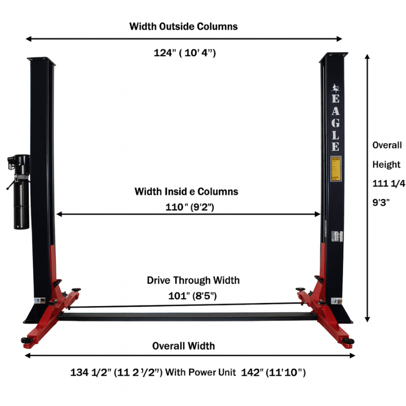 Eagle EAG-9F 9,000 Lbs 2-Post Lift – Floor Plate Asymmetric Arms