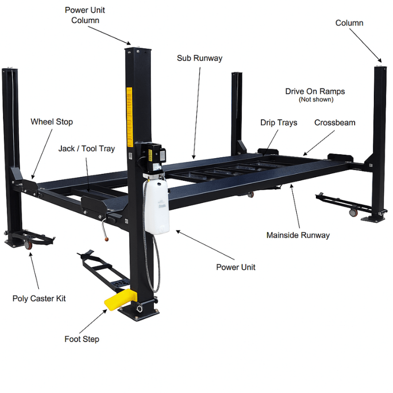 Tuxedo FP8K-DX-XLT 8,000 lb 4-Post Storage Lift – Extra Long & Extra Tall | Fits Trucks, SUVs & Full-Size Cars