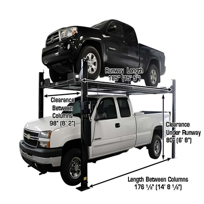 Atlas Garage Pro 8000EXT L 8,000lb 4 Post Vehicle Storage Lift - Extra Tall & Long