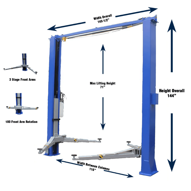 Tuxedo TP11KC-DX 11,000 lb 2-Post Clear Floor Lift – Bi-Symmetric, Direct Drive | Cars, Trucks & SUVs