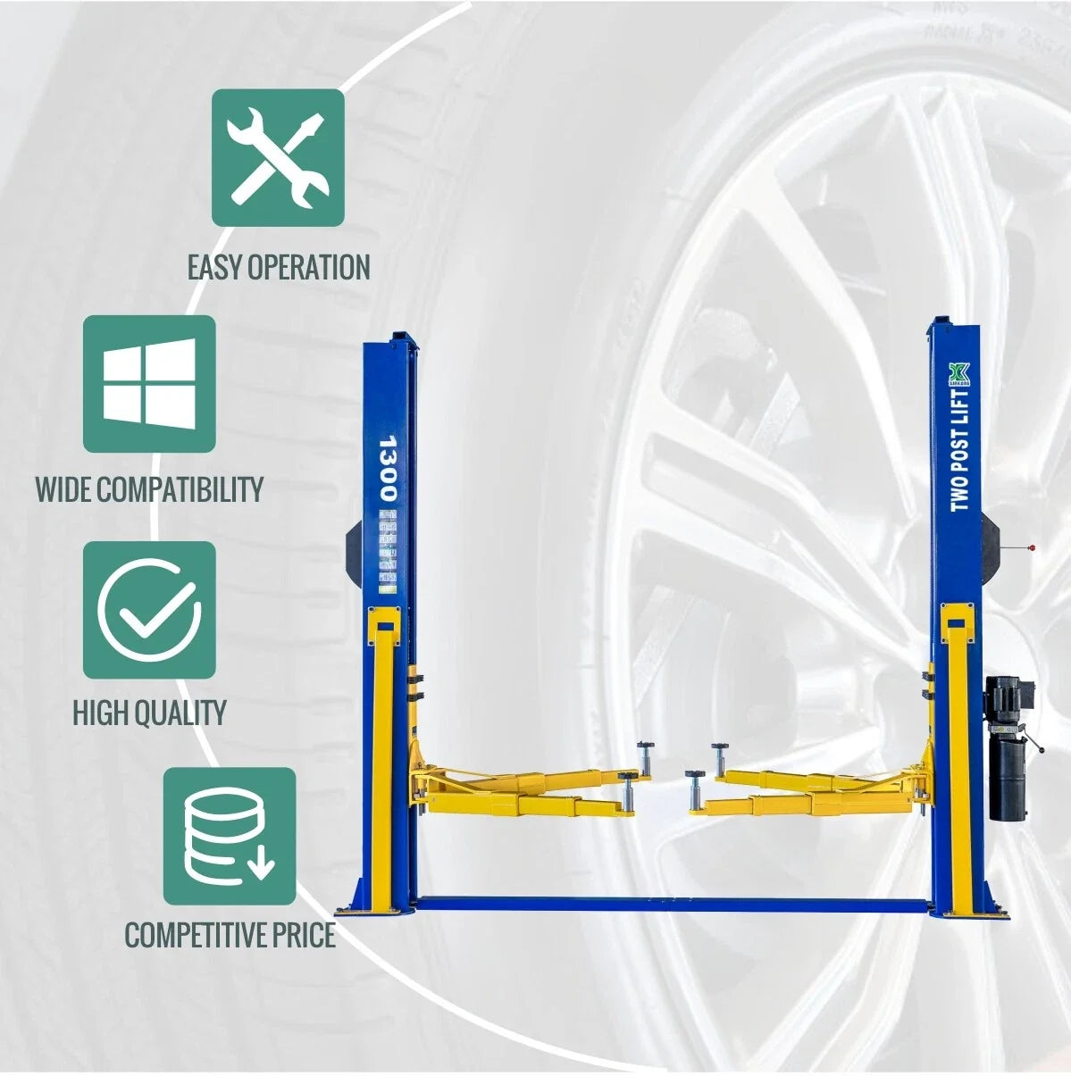 XK 1300 Two Post Auto Car Lift Heavy Duty 13,000lb Capacity Floor Plate 220V