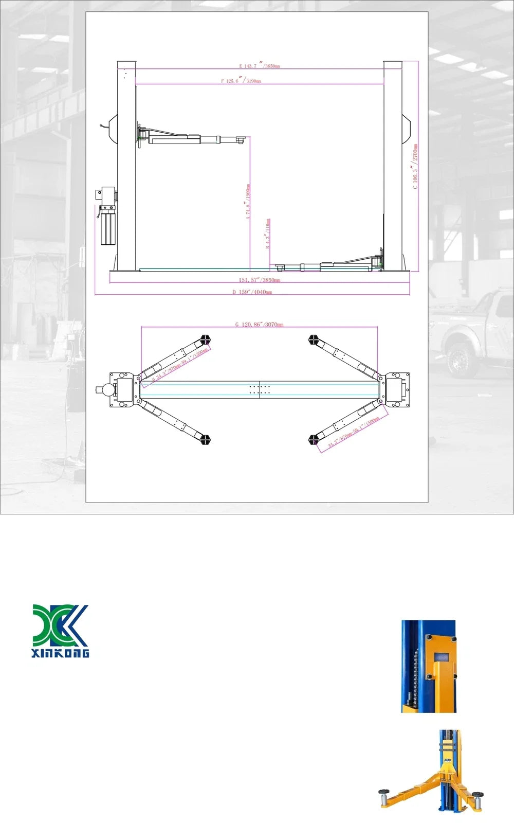 XK 1300 Two Post Auto Car Lift Heavy Duty 13,000lb Capacity Floor Plate 220V