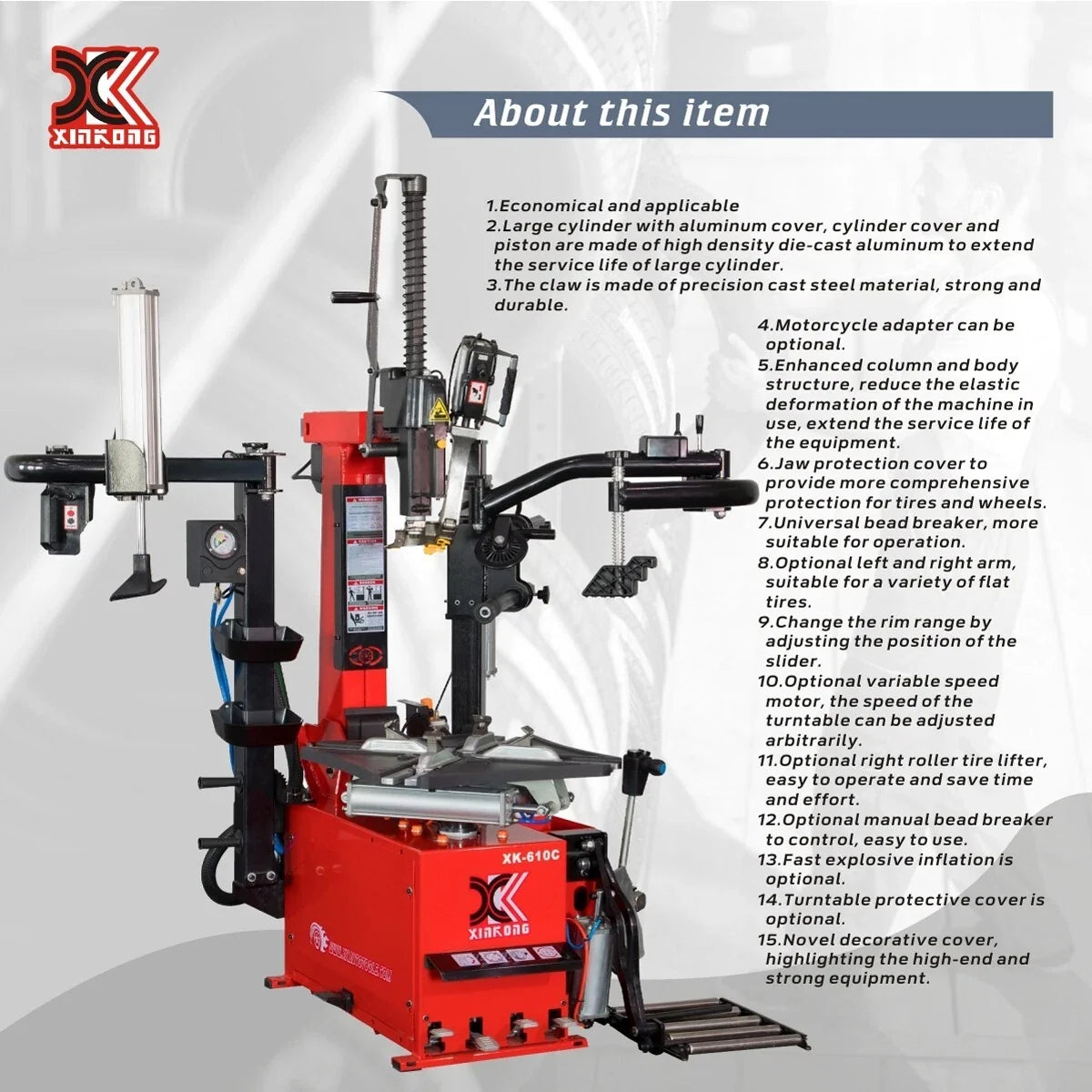 XK 610C Tire Changer Wheel Changer Single Machine Rim Clamp 14-26" Repair Tool