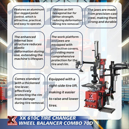 XK 610C Tire Changer Wheel Changer Single Machine Rim Clamp 14-26" Repair Tool