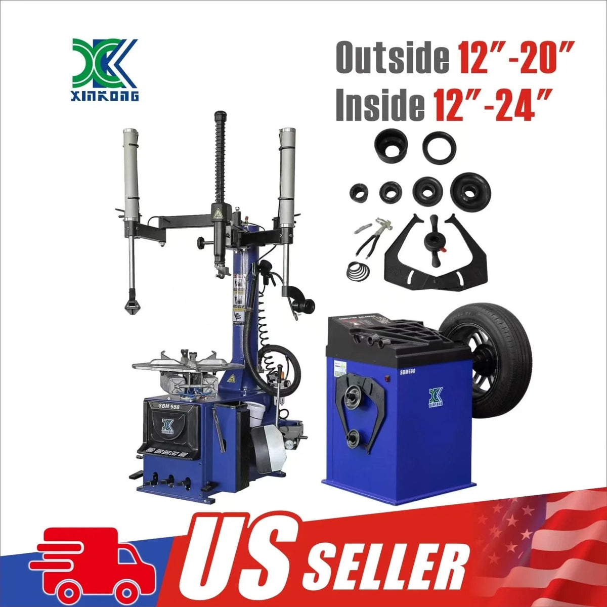 XK 988 690 Tire Changer Wheel balancer Machine Combo Rim Clamp 24" Repair Tool