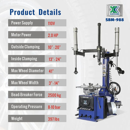 XK 988 690 Tire Changer Wheel balancer Machine Combo Rim Clamp 24" Repair Tool