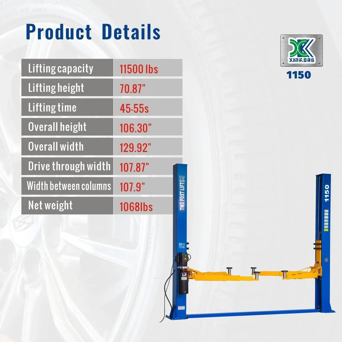 XK 1150 2 Post Lift 11500 LB 3 Stage Front Arms Car Lift Truck Auto Hoist 220V