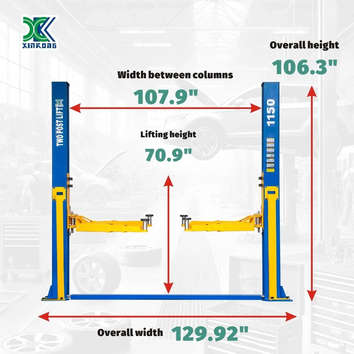 XK 1150 2 Post Lift 11500 LB 3 Stage Front Arms Car Lift Truck Auto Hoist 220V
